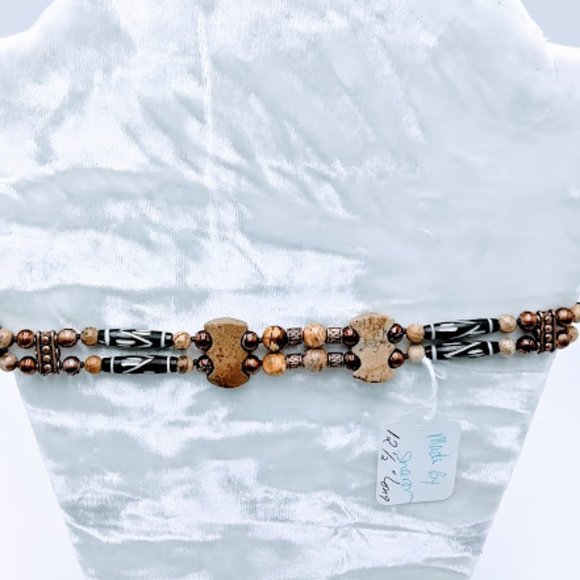 JASPER & HORN*NECKLACE* 2 STRAND CHOKER STYLE/TRIBAL/NATIVE*HAND CRAFTED. - Picture 2 of 7